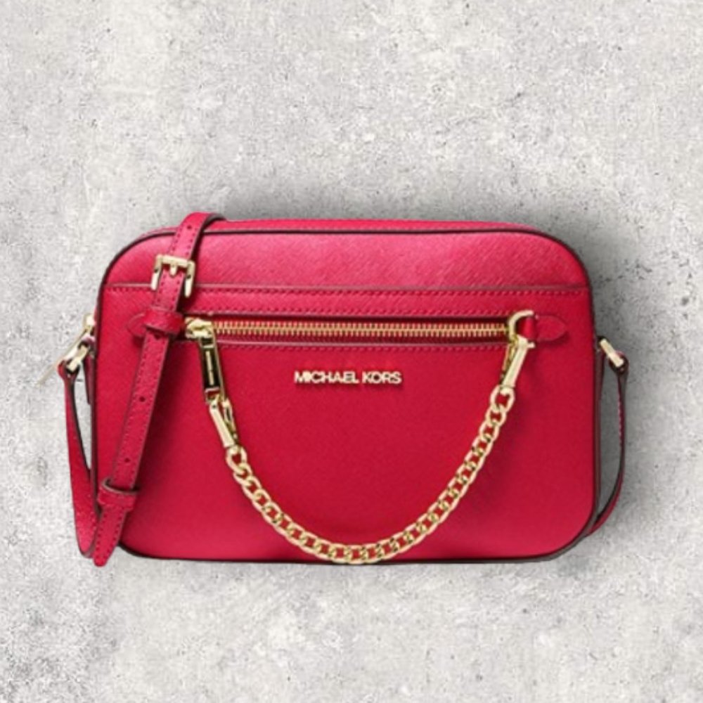 Michael Kors Jet Set Large Saffiano Leather Crossbody Bag- Coral NWT